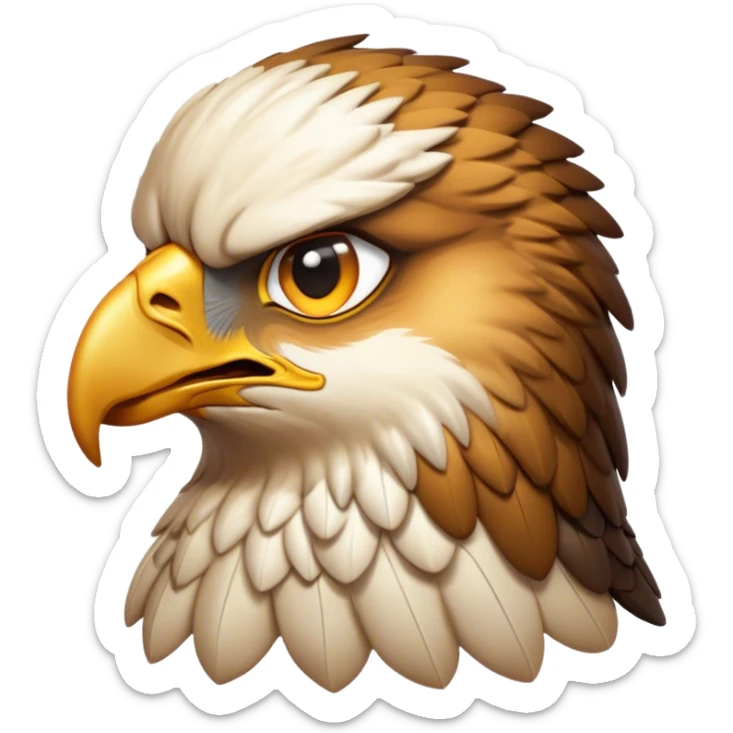 Cinematic Noble Hawk Portrait Emoji, Poised and regal, with a sturdy, agile build, a sharp, hooked beak, and intense, focused eyes that exude predatory precision, Simplified yet sharp and sophisticated features, highly detailed, glowing with a soft, golden glow, high shine, intelligent and vigilant, stylized with an air of aerial mastery, focused and determined, soft glowing outline, capturing the essence of a watchful and confident hawk that appears ready to soar out of the screen with effortless authority! sticker