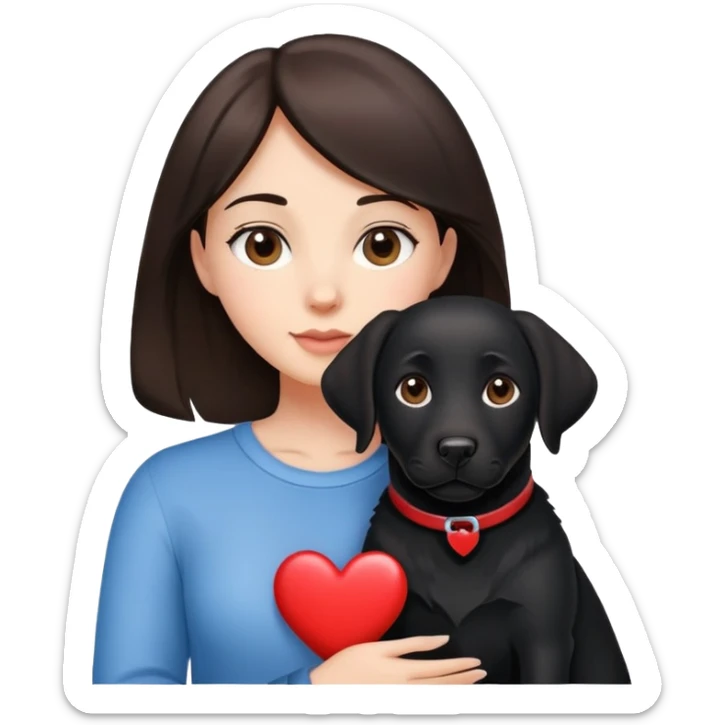 Brunette with a heart in the shape of a black labrador dog sticker