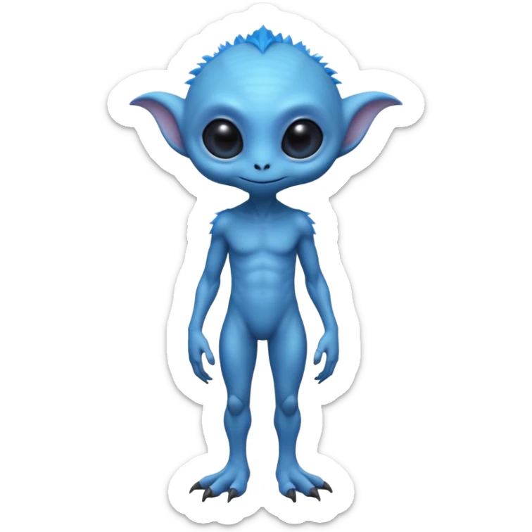 full body cute roughly humanoid peacefull alien furry with 2 legs and eye stalks stands upright and looks intelligent ...wears clothing. not green..looks happy and cudly... has 3 eyes...the alien has 3 eyes....it has an extra eye on a stalk on top of head sticker