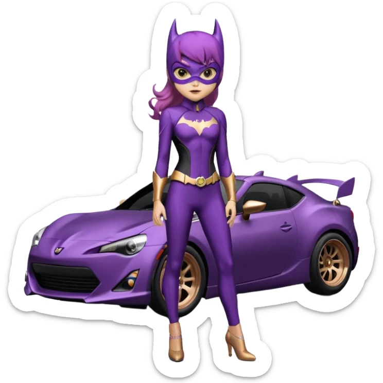 60’s Batgirl themed Satin black and rose gold Scion FR-S hot rod (tight fitting purple suit on her) sticker