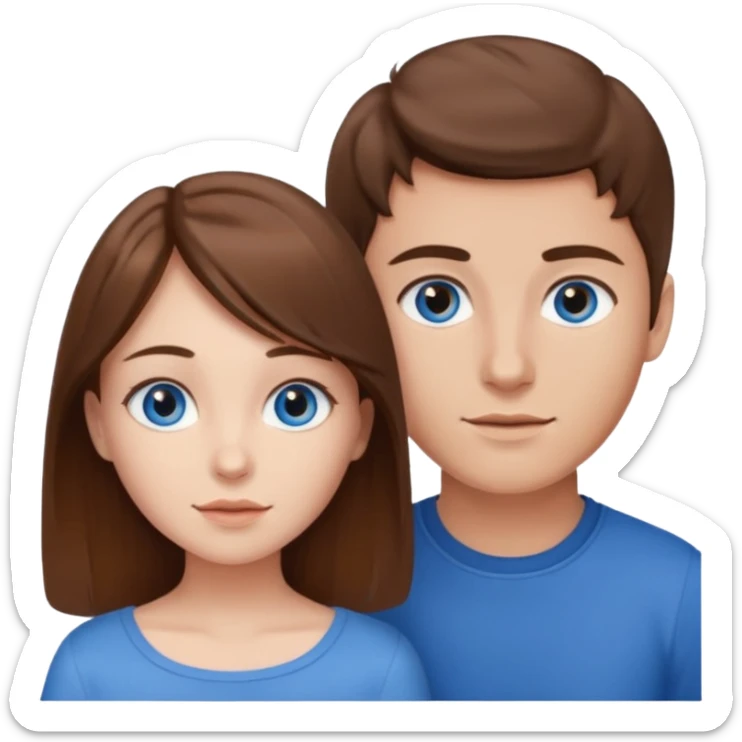young couple brown hair girl and brown hair boy. They both have blue eyes sticker