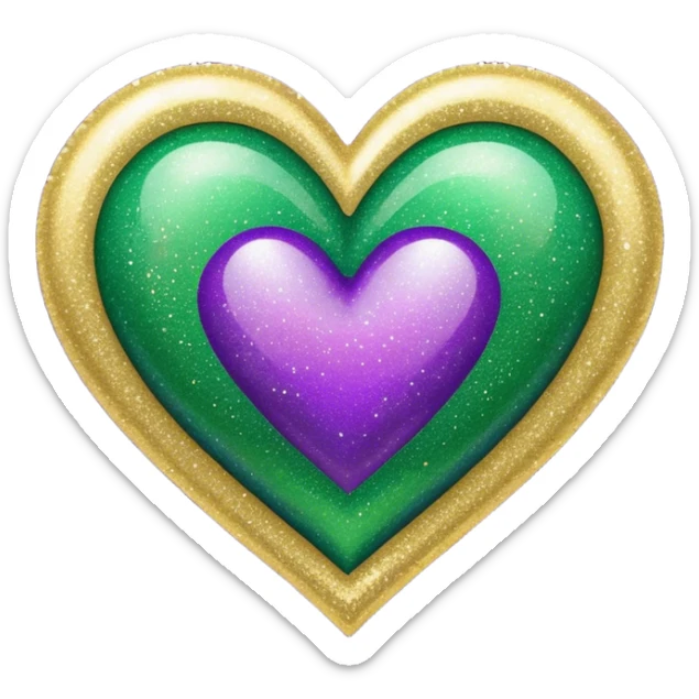 Gold, purple and green glitter ombré Mardi Gras heart sticker