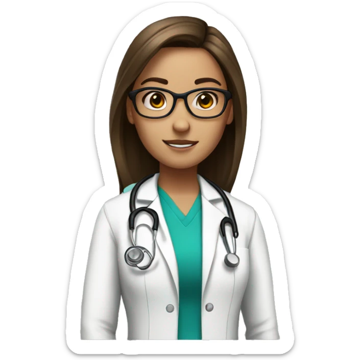 doctor, girl, brown hair, straight hair, blak eyes, glasses sticker