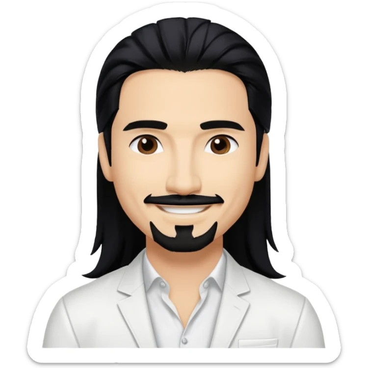 Kevin Richardson from Backstreet Boys with long black hair, white outfit sticker