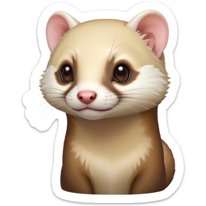 Cinematic Noble Ferret Portrait Emoji, Poised and dignified, with a sleek, elongated body and a distinct ferret head featuring a pointed snout, small, rounded ears, and intelligent, beady eyes, covered in soft, sleek fur with natural brown and cream hues, Simplified yet sharp and sophisticated features, highly detailed, glowing with a warm, natural glow, high shine, exuding an air of quiet confidence, focused and watchful, soft glowing outline, capturing the essence of a clever and majestic ferret that feels as though it could leap from the screen with effortless grace! sticker
