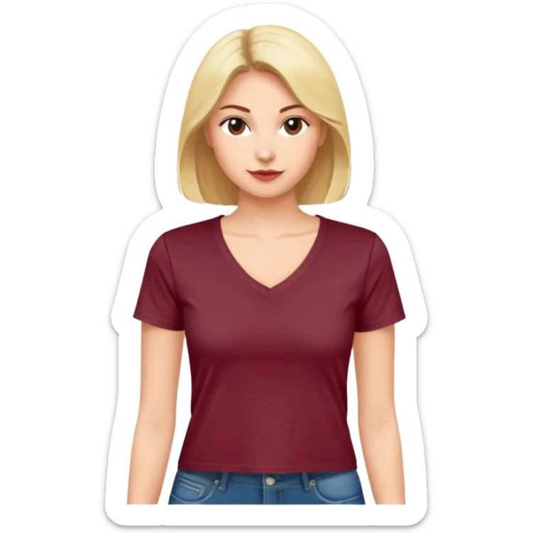 short wine red cotton V-neck t-shirt for women, cropped length, no model, only the clothing item sticker