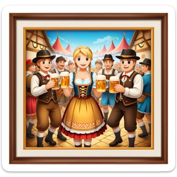 Cinematic Realistic Oktoberfest Pop Culture Emoji, depicting a vibrant celebration with beer, music, and traditional costumes rendered with dynamic textures and festive lighting. sticker
