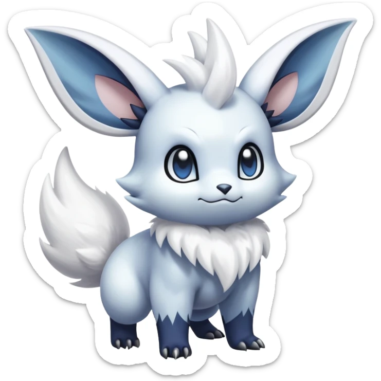 Shiny White Furry Snowy Ice-type Absol-Minccino-Emolga-Hybrid (Full body) sticker