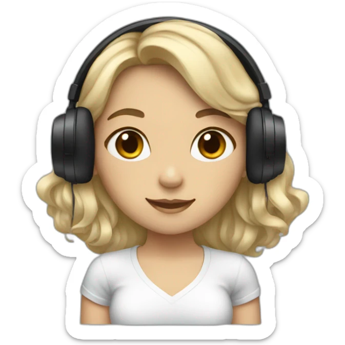 girl with fair skin and tall black wavy hair and headphones sticker