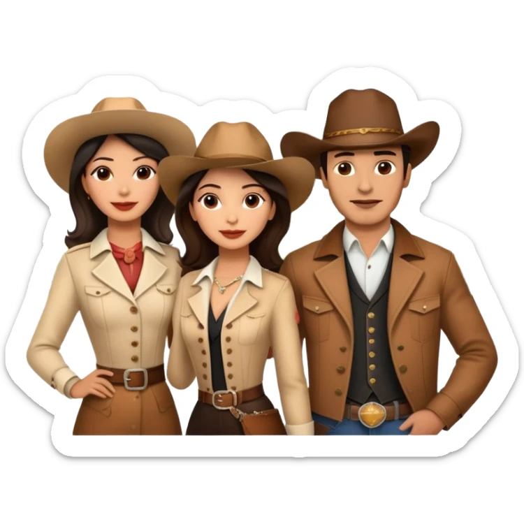 Couple elegant Latina women and Cowboy man with Eiffel Tower in the background  sticker