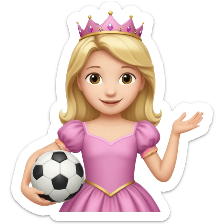 A girl in a princess dress holding a soccer ball sticker