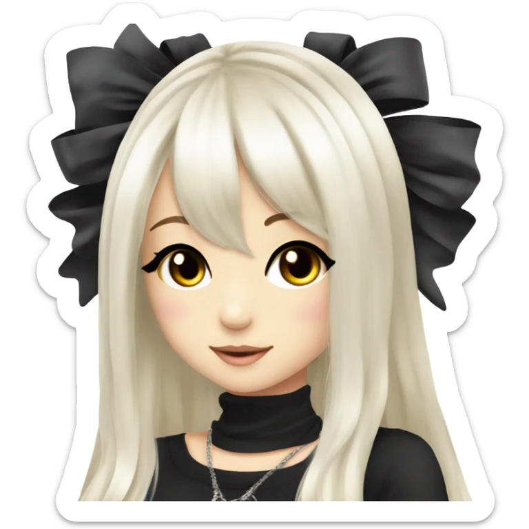 hime gyaru girl, beautiful long white hair, black top sticker