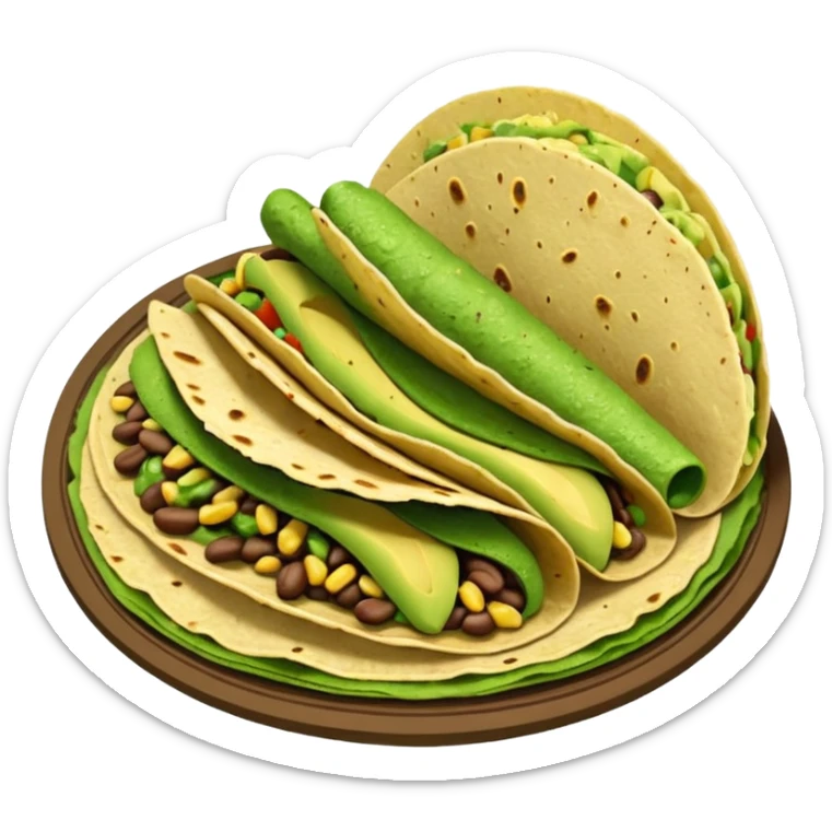 Mexican tacos filled with nopales, beans, and avocado, in soft corn tortillas sticker