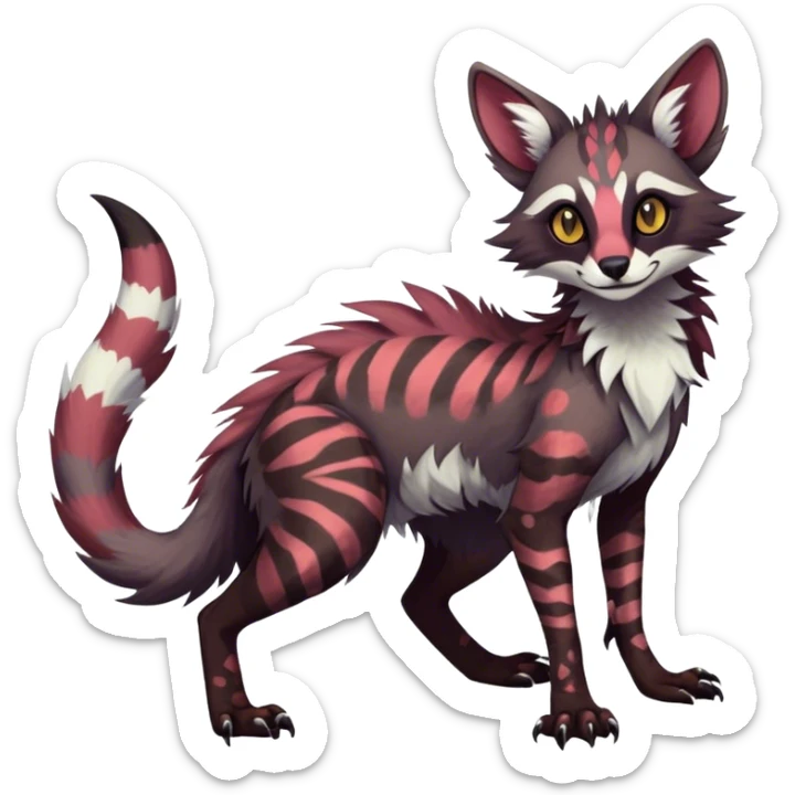 Feral Rare Fantasy dark vibrant Vernid-Sergal-Genet-Trico-species by LiLaiRa, random markings, tufted tail, tufted ears, full body sticker