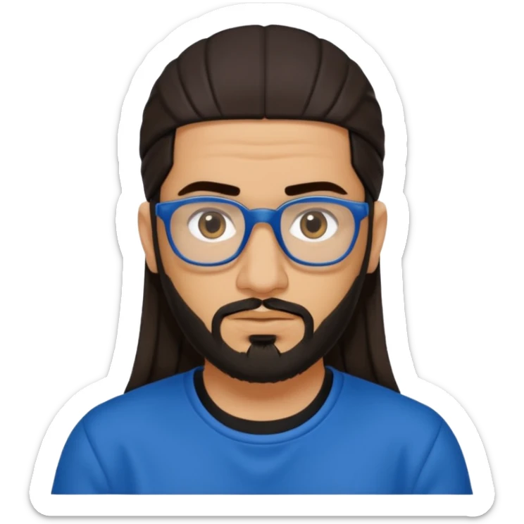 Hassan B from Ali G Indahouse with dark brown long hair and short beard, blue and black outfit sticker