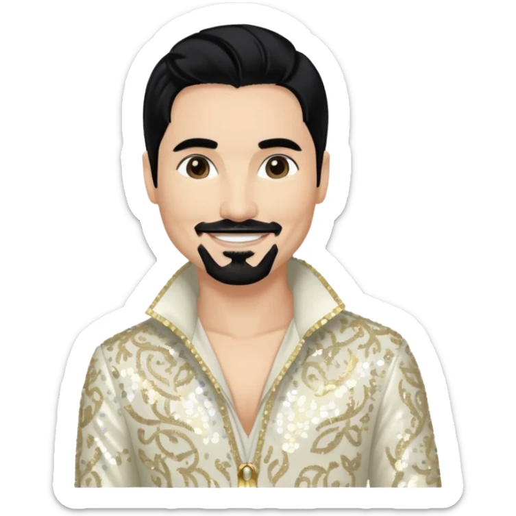 Kevin Richardson from Backstreet Boys with long black hair, ivory sequin outfit sticker