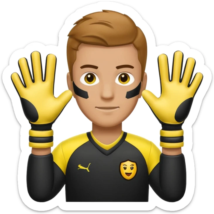 Football goalkeeper gloves with man goalkeeper and small emoji sticker