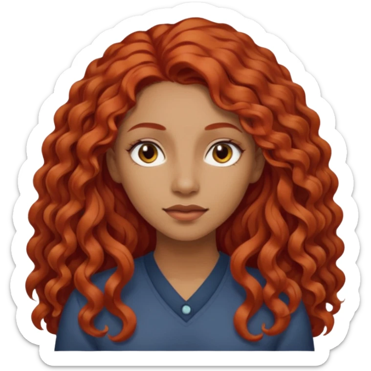 Chica morena clara con el pelo con rizos ni tan sueltos pelo largo  pero tampoco como un afro del color rojo no tan llamativo sticker