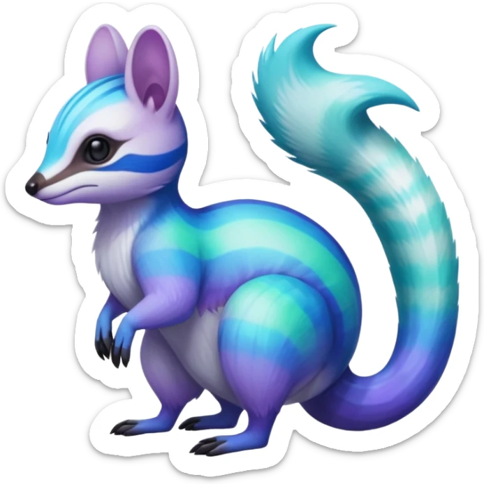Iridescent Neon Green-Cyan-Blue-Purple-gradients Minccino-Numbat-Sergal-fusion-hybrid-animal-creature, full body sticker