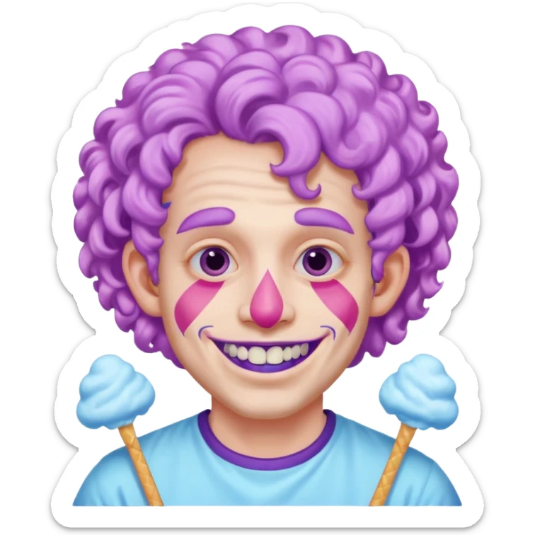 very cheerful colorful puffy violet curly haired man made out of cotton candy wearing teeth-braces and excessive face tattoos just face  sticker