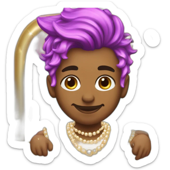 posh-muscle-boy-with-pearl-necklace-and-rainbow-unicorn-hair-in-golden-bathtub sticker