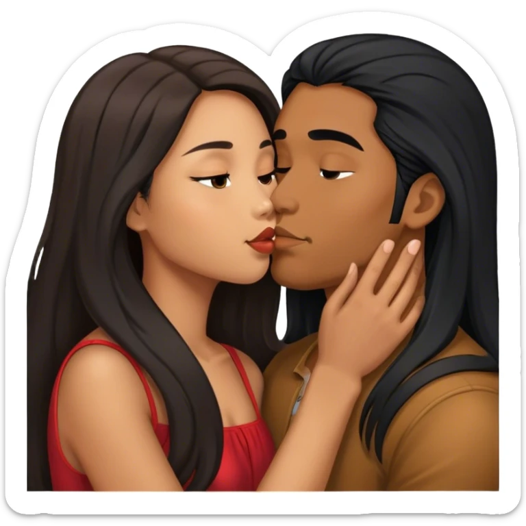 Caramel brown Guy with long black hair kissing brown hair Filipina sticker