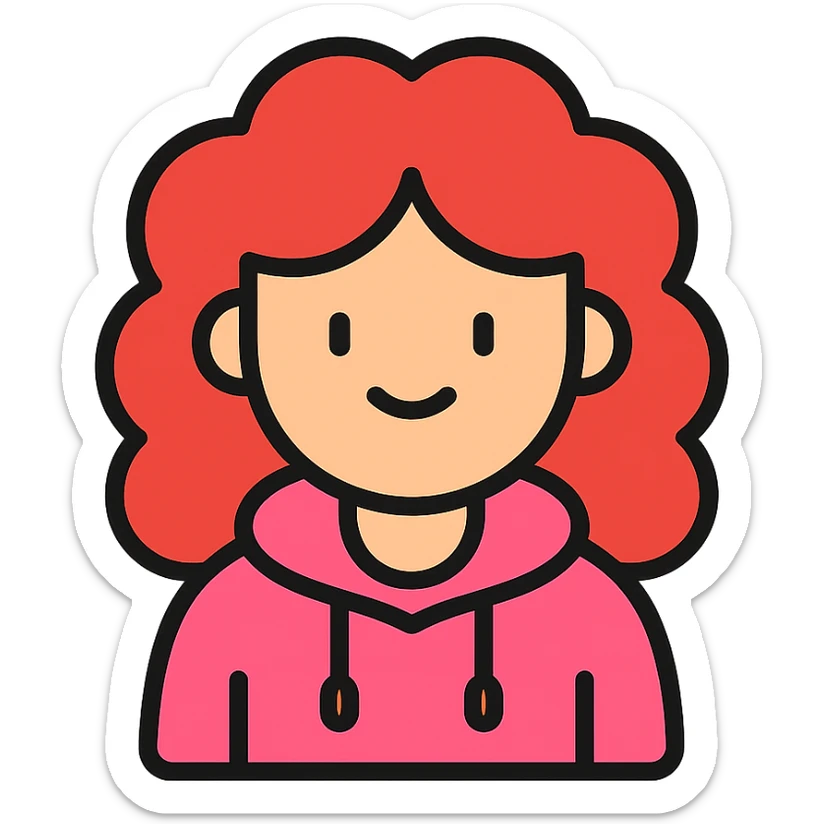 a girl with red curls and a pink hoodie sticker
