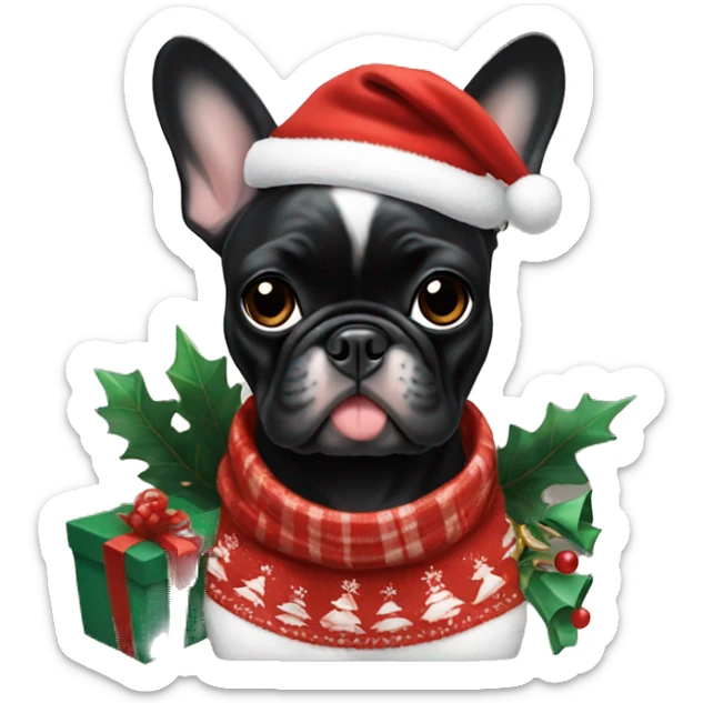 Black Tiger French Bulldog girl with xmas things  sticker