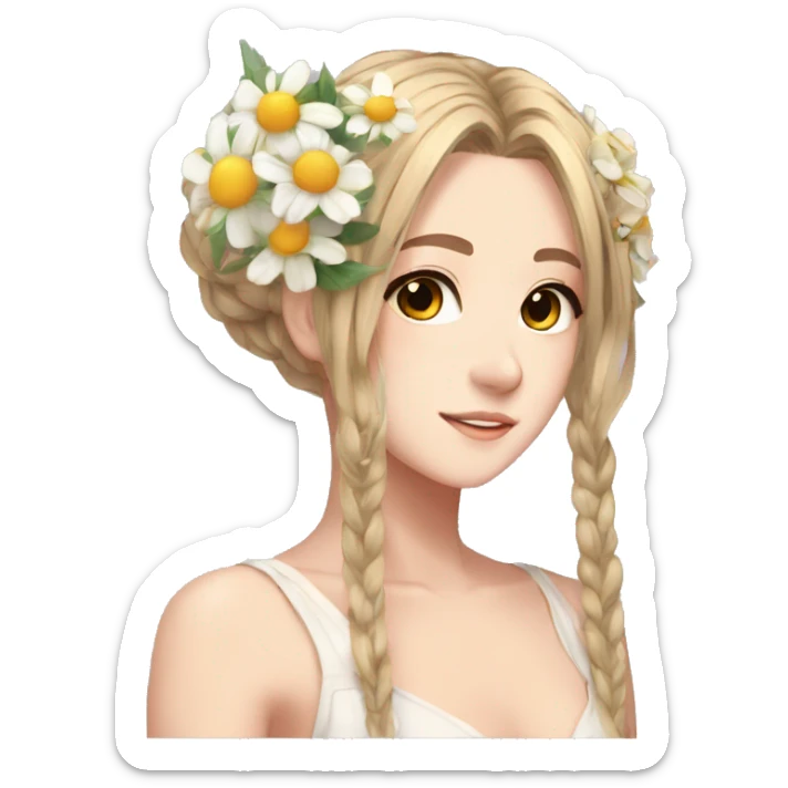 two anime women, flowers in hair, beautiful, aesthetic sticker