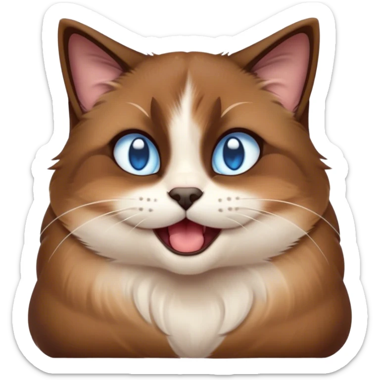 Cinematic Cute Yawning Brown Mantle Snowshoe Cat Portrait Emoji, Head tilted slightly with a dramatic, wide-open yawn, smooth brown fur draping elegantly over its back with contrasting white paws, chest, and facial markings, piercing icy-blue eyes that are barely open, Simplified yet irresistibly adorable features, highly detailed, glowing with a soft, cozy glow, high shine, relaxed yet expressive, stylized with a touch of whimsy, bright and endearing, soft glowing outline, capturing the essence of a sleepy yet affectionate kitty, so drowsy it feels like it could stretch right out of the screen and curl up for a nap! sticker