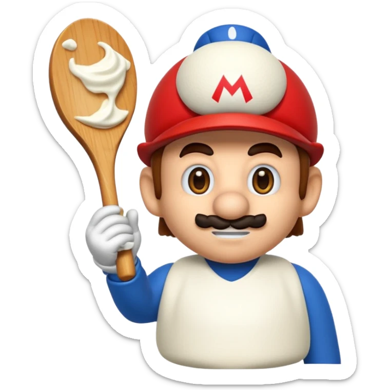 genera un'emoji di super mario che picchia un vasetto di yogurt con una mazza da baseball sticker