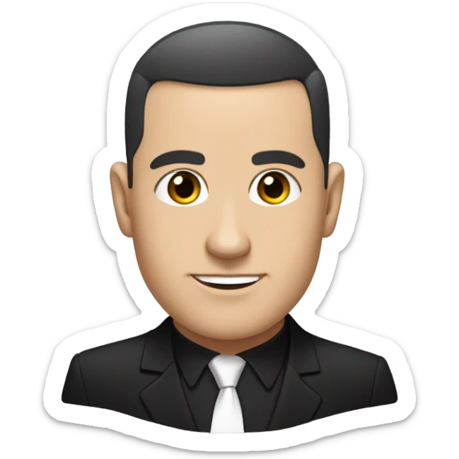 White man with dark hair buzzcut, wearing black suit and tie with white dress shirt  sticker