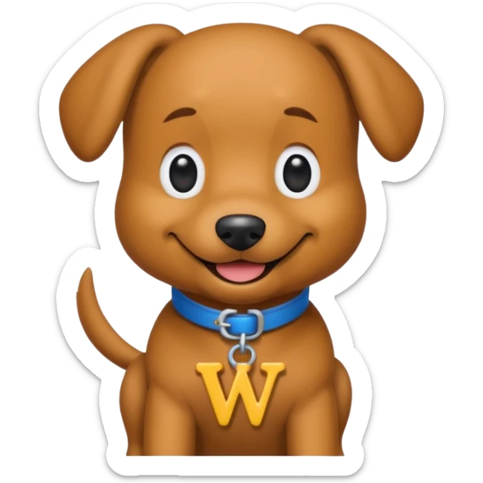 Wags the Dog from The Wiggles with light brown skin, collar with letter w sticker