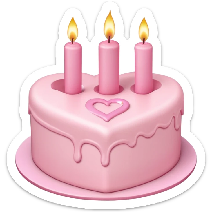 heart shaped birthday cake, pastel pink color, with one candle, cute design, kawaii style sticker