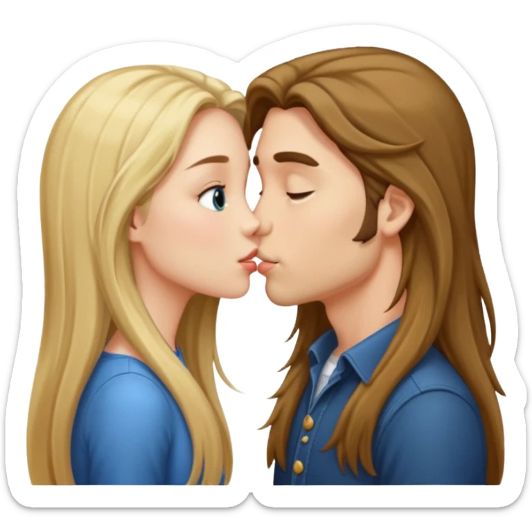 A couple (boy and girl with long hair) kiss make out sticker