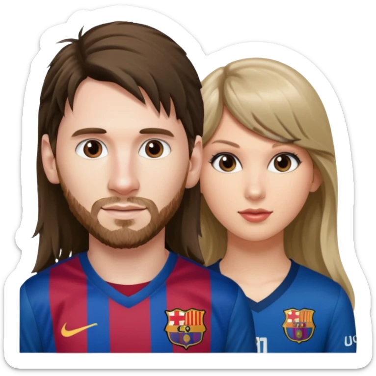 Messi on half of the face adn taylor swif ton the other really accurate like half half of the face  no like half vertiacally would be Messi and half veritcally otehr side would be taylor swif tbro like one sdie Messi than ontehrs ide long nair taylor swift sticker