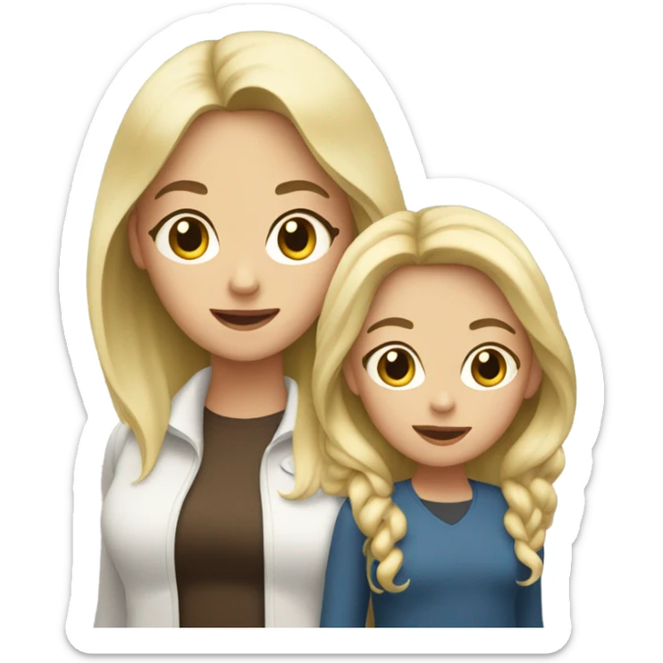 Mom with dark brown hair and daughter with blonde hair sticker