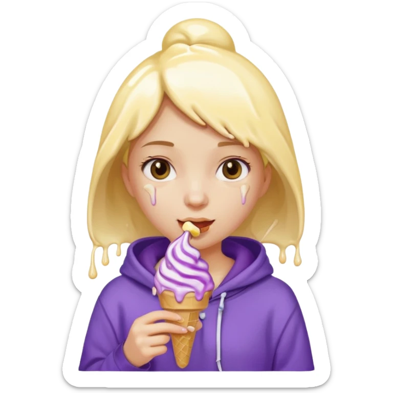 girl in purple hoodie holding ice cream sticker