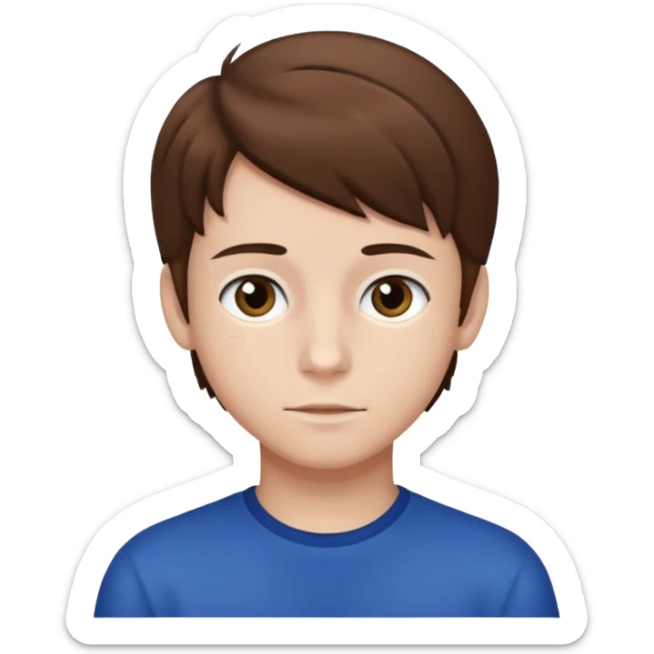 a teenage boy with brown hair and white skin with dark eyes sticker