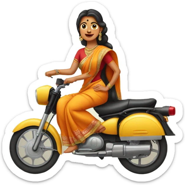 A desi women wearing saree and riding bike sticker