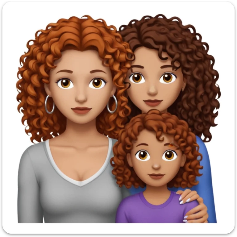 Create a family. A young hot mom. She is an alt girly with dark curly hair, an eyebrow piercing, and a nose ring. Her two teenage kids are gay girlies. One has shoulder length auburn hair and has an eyebrow ring. The other has short bleached curly hair, bleached eyebrows and a lip ring  sticker