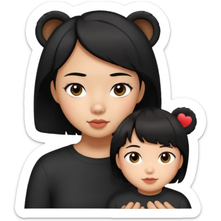 An elegant bear in love with a sexy Asian girl with short hair wearing black sticker