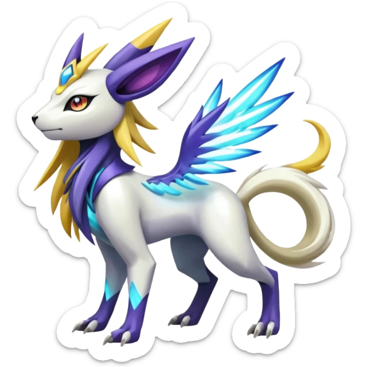 Colorful Futuristic Meloetta-Absol-Manectric-Solgaleo-Raikou-Pokémon-Digimon-Fakémon-fusion-hybrid-creature sticker