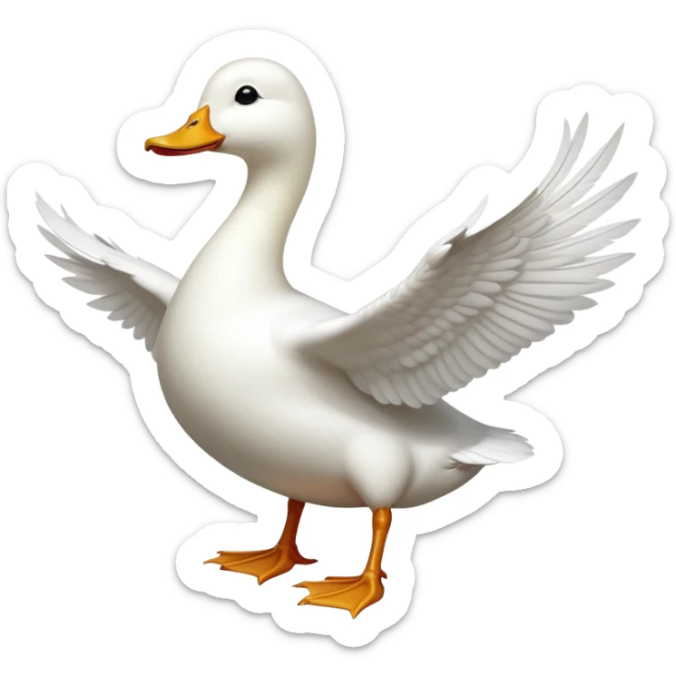 cinematic-[white duck]-realistic-full-body-perched-emoji,-wings-tucked-neatly,-head-tilted-dramatically,-sleek-[white]-feathers,-simplified-yet-realistic-focused-features,-highly-detailed,-glowing-with-an-almost-sarcastic-glow sticker