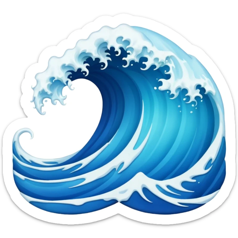 Create a highly polished, 3D game UI–style illustration of a  BLUE COLOR SEA WAVE sticker
