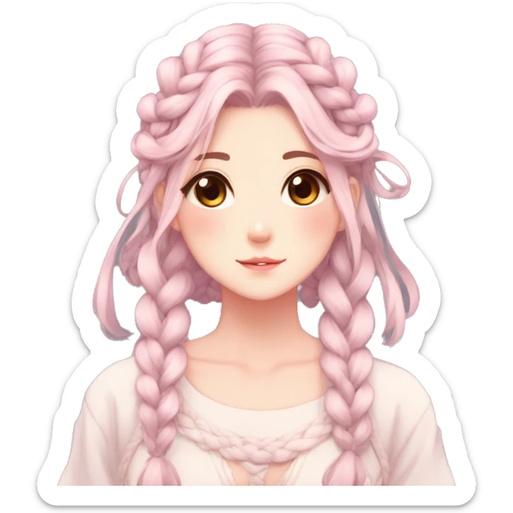 Gorgeous pastel anime girl with blushing face and hair garnitures and braided hair aesthetic trending style sticker