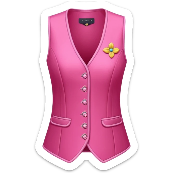 a stylish women’s vest, sleeveless, elegant and decorative design, in a bright pink color with small cute details, feminine and fancy look, no background, ONLY VEST sticker