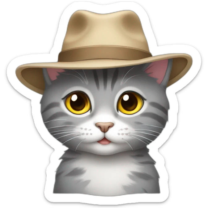 cute 2 years old gray cat with alot of hair and a hat sticker
