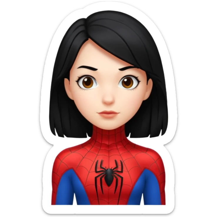 cute emoji of a girl with black hair in a Spiderman suit sticker
