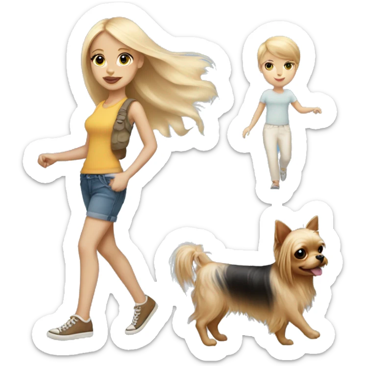 long blonde hair blue eyed girl walking chihuahua and yorkie sticker